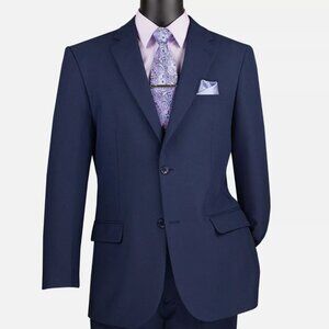 LUCCI Collezione Zegna Mens Navy Classic-Fit Polyester Suit Jacket Size 34 Short